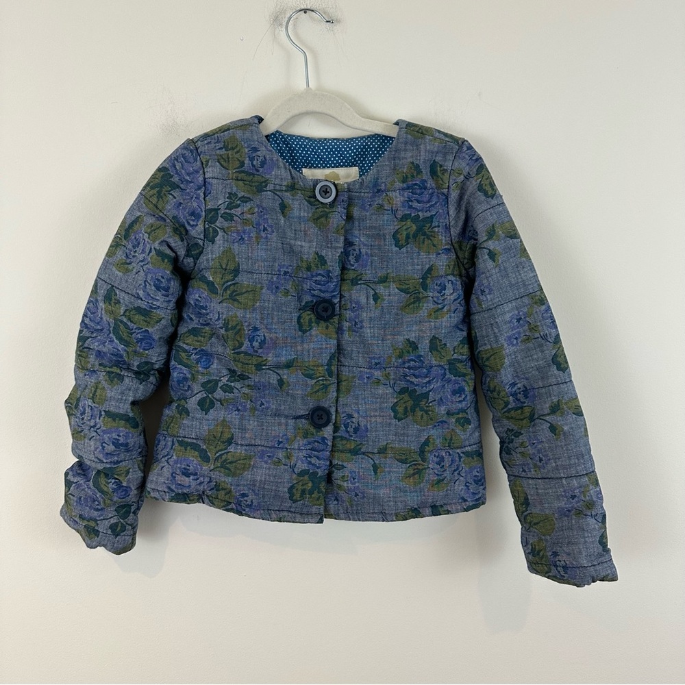Tucker + Tate Girls' Blue Floral Quilted Jacket Button Front Size 7